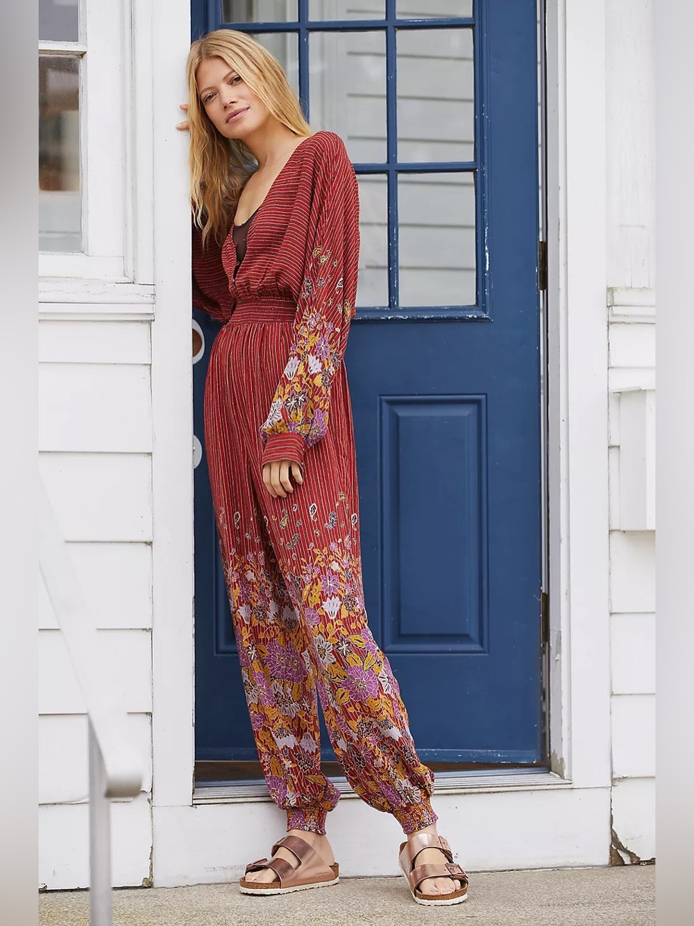 By Anthropologie Boho Beach Breezy Open-Back Jumpsuit Floral Printed Size Medium